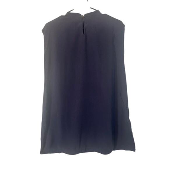 Eileen Fisher Navy Blue Silk Mock Neck Sleeveless Side Slit Blouse Women Sz XS - Picture 2 of 9